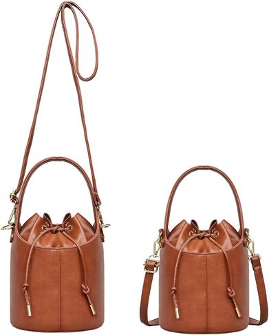 Women's Drawstring Bucket Bag Crossbody Purse Faux Leather Hobo Handbag with Adjustable Strap for Everyday Essentials in Kuwait