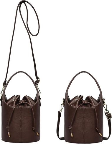Women's Drawstring Bucket Bag Crossbody Purse Faux Leather Hobo Handbag with Adjustable Strap for Everyday Essentials in Saudi Arabia