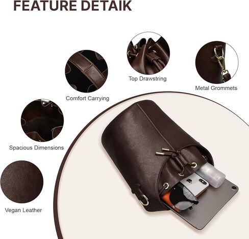 Women's Drawstring Bucket Bag Crossbody Purse Faux Leather Hobo Handbag with Adjustable Strap for Everyday Essentials in Saudi Arabia
