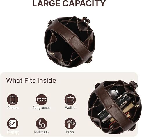 Women's Drawstring Bucket Bag Crossbody Purse Faux Leather Hobo Handbag with Adjustable Strap for Everyday Essentials in Saudi Arabia