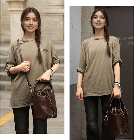 Women's Drawstring Bucket Bag Crossbody Purse Faux Leather Hobo Handbag with Adjustable Strap for Everyday Essentials in Saudi Arabia