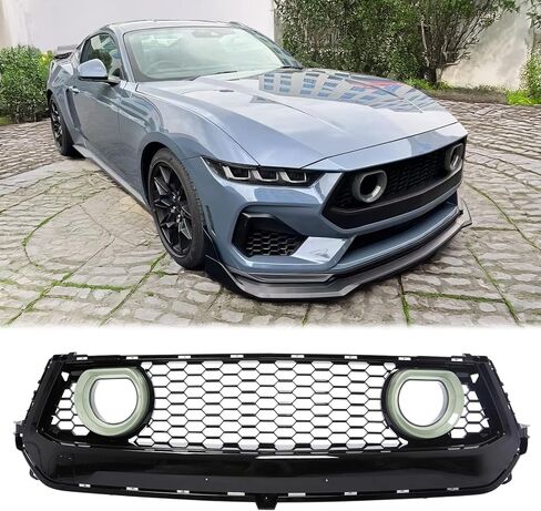 FREEMOTOR802 Upper Front Grille with LED Light Fits 2024-2026 Ford Mustang EcoBoost & GT, Gloss Black Replacement Front Bumper Hood Grille with Smoke Lens, ABS Plastic in Saudi Arabia
