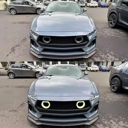 FREEMOTOR802 Upper Front Grille with LED Light Fits 2024-2026 Ford Mustang EcoBoost & GT, Gloss Black Replacement Front Bumper Hood Grille with Smoke Lens, ABS Plastic in Saudi Arabia