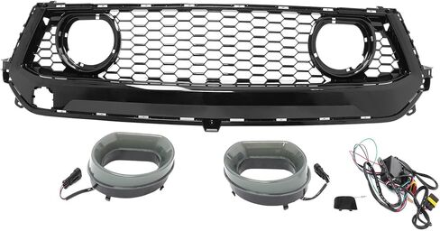 FREEMOTOR802 Upper Front Grille with LED Light Fits 2024-2026 Ford Mustang EcoBoost & GT, Gloss Black Replacement Front Bumper Hood Grille with Smoke Lens, ABS Plastic in Saudi Arabia