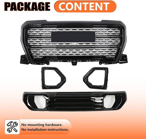 JX RACING Grille Set 4pcs Compatible with GMC Sierra 1500 Denali AT4 2019-2022 Front Upper Grill + Front Lower Bumper Filler Grille Trim Plate + Fog Light Bezels Cover 84508282 84508286 84176747 in Kuwait