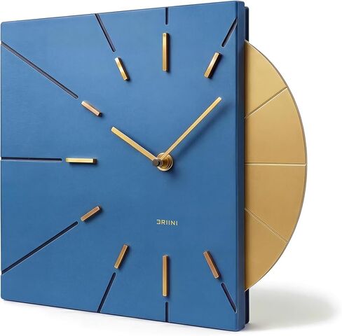 Driini Mid Century Modern Wall Clock – Square Black Clock with Decorative Gold Accent- Unique Modern Clock, Battery Operated - MCM Wall Clock & Decorative Wall Clock for Mid Century Modern Decor. in Kuwait