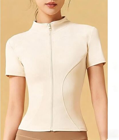 Women's Long-Sleeve Sports Jacket - Lightweight Zippered Yoga Jacket, Slim-Fit Active Top with Thumb Holes in Saudi Arabia