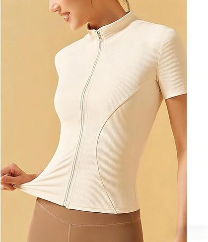 Women's Long-Sleeve Sports Jacket - Lightweight Zippered Yoga Jacket, Slim-Fit Active Top with Thumb Holes in Saudi Arabia