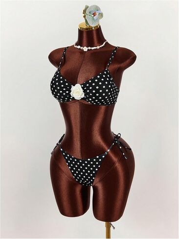 SOLY HUX Women's Polka Dots Bikini Set 3D Flower Tie Side Thong Bathing Suit Beach Two Piece Swimsuit in Saudi Arabia