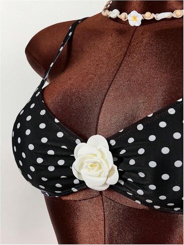SOLY HUX Women's Polka Dots Bikini Set 3D Flower Tie Side Thong Bathing Suit Beach Two Piece Swimsuit in Saudi Arabia