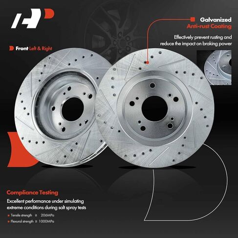 A-Premium 12-PC Set Front and Rear Drilled and Slotted Disc Brake Rotors + Ceramic Pads Kit Compatible with Select Honda & Acura models - 2006-2011 Civic, 2007-2010 CSX in Saudi Arabia