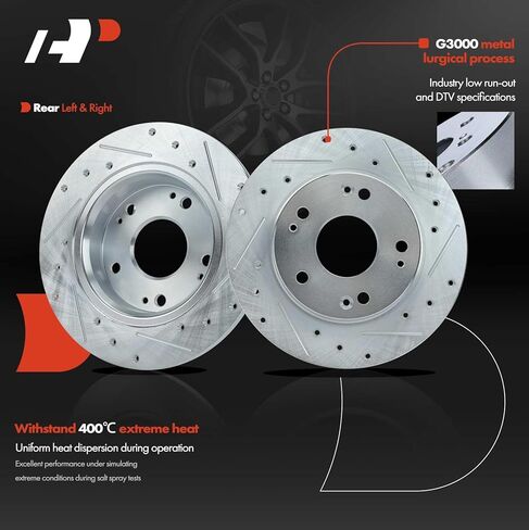 A-Premium 12-PC Set Front and Rear Drilled and Slotted Disc Brake Rotors + Ceramic Pads Kit Compatible with Select Honda & Acura models - 2006-2011 Civic, 2007-2010 CSX in Saudi Arabia