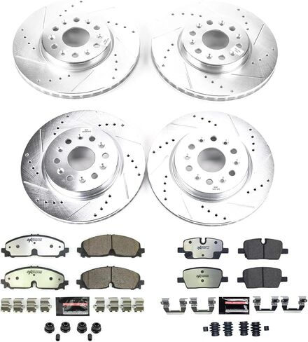 PowerStop Front & Rear Brake Kit For Buick Enclave 2021-23 |Chevrolet Blazer 2021-23 |Traverse 2021-23 - Truck & Tow Carbon Fiber Ceramic Brake Pads + Drilled & Slotted Rotors Upgrade, K8794-36 in Saudi Arabia