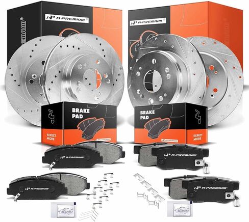 A-Premium Front Vented & Rear Solid Disc Brake Rotors + Ceramic Pads Kit Compatible with Select Select Honda Models - CR-V 2002 2003 2004, L4 2.4L, 12-PC Set in Saudi Arabia
