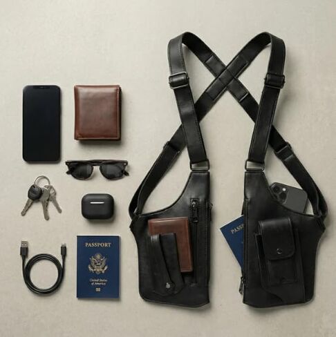 Classic Shoulder Satchel Tactical Double Shoulder Armpit Bag,Anti-Pickpocket Hidden Strap Wallet in Saudi Arabia