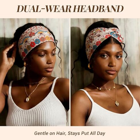 Wide Headbands for Women, 7.08 Inch Thick Boho Turban Style Hair Wraps, Non-Slip Moisture-Wicking Workout Headband for Sports, Yoga, Daily Fashion, 8 Pack Multi Colors (rose pink) in Saudi Arabia