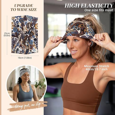 Wide Headbands for Women, 7.08 Inch Thick Boho Turban Style Hair Wraps, Non-Slip Moisture-Wicking Workout Headband for Sports, Yoga, Daily Fashion, 8 Pack Multi Colors (rose pink) in Saudi Arabia