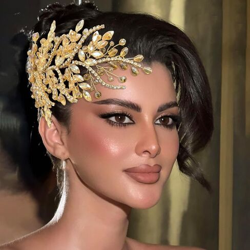 قطع شعر الزفاف للعرائس، أغطية رأس الزفاف المصنوعة يدويًا، إكسسوارات شعر من حجر الراين للنساء والفتيات (شامبانيا) in Kuwait