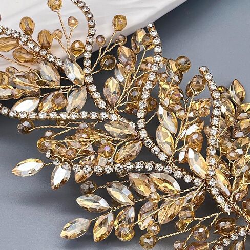 قطع شعر الزفاف للعرائس، أغطية رأس الزفاف المصنوعة يدويًا، إكسسوارات شعر من حجر الراين للنساء والفتيات (شامبانيا) in Kuwait