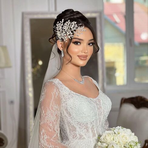 قطع شعر الزفاف للعرائس، أغطية رأس الزفاف المصنوعة يدويًا، إكسسوارات شعر من حجر الراين للنساء والفتيات (شامبانيا) in Kuwait