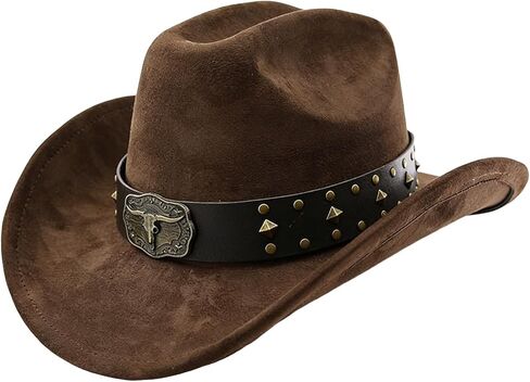 قبعة رعاة البقر بنية اللون للنساء والرجال، قبعة رعاة البقر الغربية ذات حافة واسعة قابلة للتعديل للحفلات وركوب الخيل والسفر والأنشطة الخارجية (بني) in Kuwait