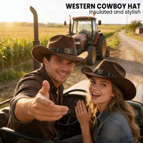قبعة رعاة البقر بنية اللون للنساء والرجال، قبعة رعاة البقر الغربية ذات حافة واسعة قابلة للتعديل للحفلات وركوب الخيل والسفر والأنشطة الخارجية (بني) in Kuwait