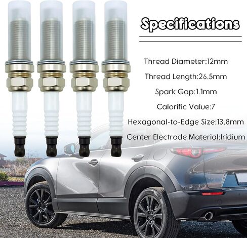 Set of 4 Iridium Spark Plugs Compatible with Toyota Yaris Scion iA Mazda 3 6 CX-3 CX-30 CX-5 CX-50 MX-5 Miata 1.5L 2.0L 2.2L 2.3L 2.5L L4, Replace For 94124 ILKAR7L11 in Kuwait