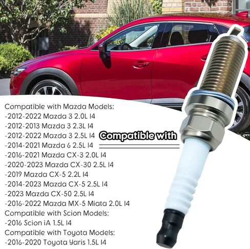 Set of 4 Iridium Spark Plugs Compatible with Toyota Yaris Scion iA Mazda 3 6 CX-3 CX-30 CX-5 CX-50 MX-5 Miata 1.5L 2.0L 2.2L 2.3L 2.5L L4, Replace For 94124 ILKAR7L11 in Kuwait