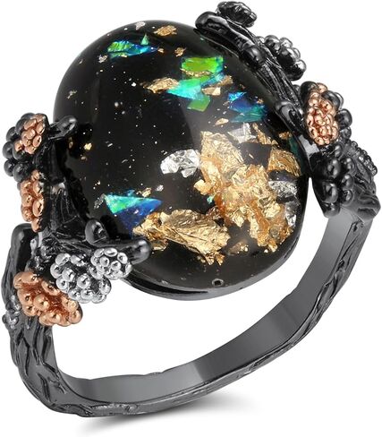 Ginger Lyne Collection Henrietta Simulated Fire Opal Ring for Women - Elven Gothic Black Plated for Engagement Promise or Statement -Tree Branch Flower Design Setting in Kuwait