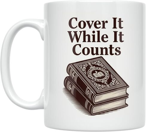 Book Lover Coffee Mug - Cover It While It Counts Design - 11 oz White Ceramic - Vintage Aesthetic in Saudi Arabia