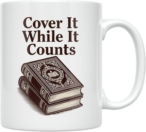 Book Lover Coffee Mug - Cover It While It Counts Design - 11 oz White Ceramic - Vintage Aesthetic in Saudi Arabia