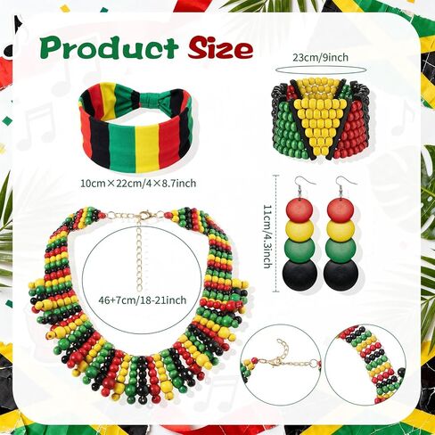 Jexine 5 Pcs Women's Rasta African Jewelry Set Include Headband, Dangle Earrings, Sunglasses, Jamaica Necklace, Bracelet in Saudi Arabia