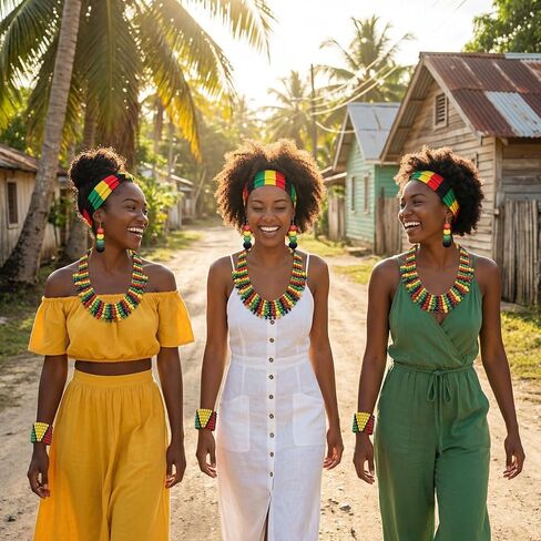 Jexine 5 Pcs Women's Rasta African Jewelry Set Include Headband, Dangle Earrings, Sunglasses, Jamaica Necklace, Bracelet in Saudi Arabia