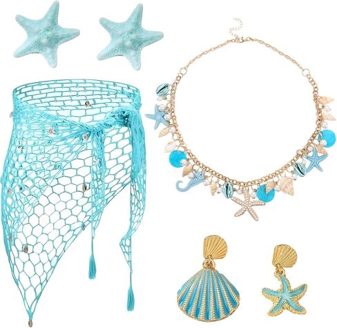 Merrmaid Costume Accessories for Women, Blue Summer Beach Seashell Starfish Accessory Set for Tropical in Kuwait