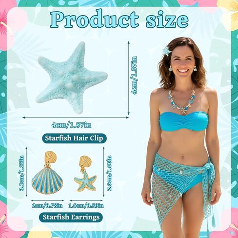 Merrmaid Costume Accessories for Women, Blue Summer Beach Seashell Starfish Accessory Set for Tropical in Kuwait