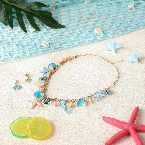 Merrmaid Costume Accessories for Women, Blue Summer Beach Seashell Starfish Accessory Set for Tropical in Kuwait