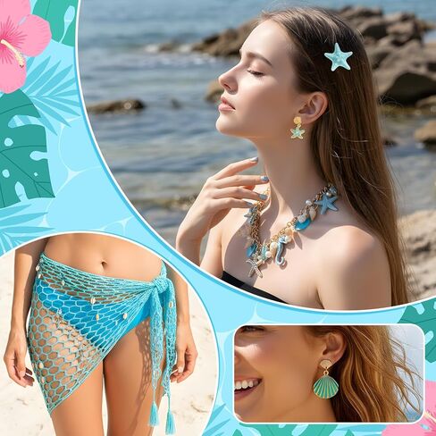 Merrmaid Costume Accessories for Women, Blue Summer Beach Seashell Starfish Accessory Set for Tropical in Kuwait