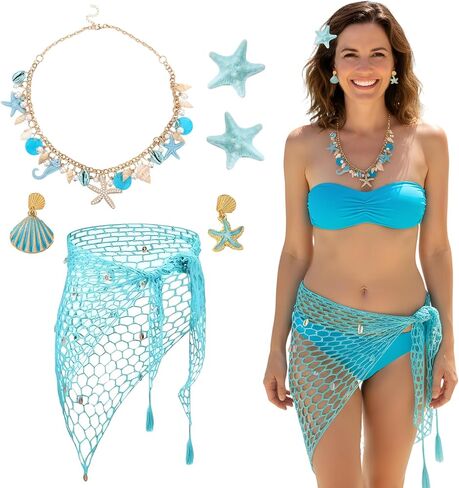 Merrmaid Costume Accessories for Women, Blue Summer Beach Seashell Starfish Accessory Set for Tropical in Kuwait