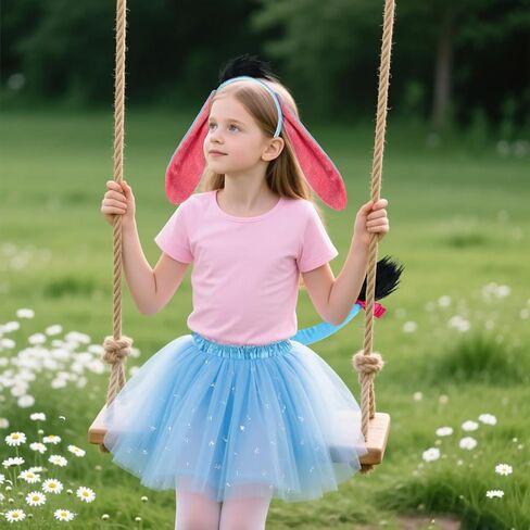 مجموعة إكسسوارات حمار زرقاء مكونة من 4 قطع للنساء - تتضمن عصابة رأس على شكل أذن حمار وذيل ربطة عنق مع مستلزمات لعب الأدوار لشخصيات كرتونية، ومجموعات تنكرية للهالوين قراءة كتاب يوم اللباس in Kuwait