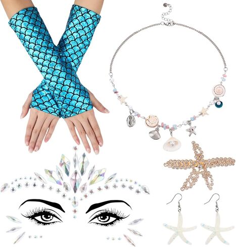 Merrmaid Costume Accessories for Women, Blue Summer Beach Seashell Starfish Accessory Set for Tropical in Kuwait