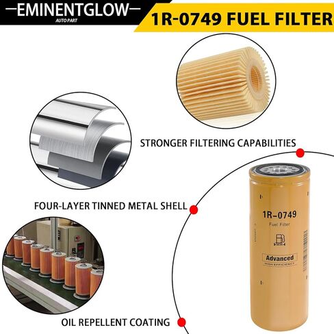 فلتر الوقود 1R-0749 متوافق مع مجموعة عناصر فلتر الوقود لمحرك Caterpillar Cat يستبدل 1R-0749، 1R0712، 1R1712، 1R0762، FF5473، FF211، FF1056، FF5264، BF7587، BF7299، P551319 مجموعة من 6 in Kuwait
