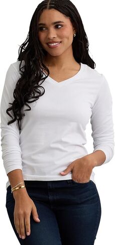 Women's Organic Pima Cotton Long Sleeve V-Neck T-Shirt in Kuwait