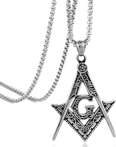 Mens Freemason Compass Masonic Pendant Necklace Silver Tone Stainless Steel with 24inch Link Chain in Kuwait