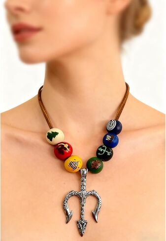 PPX Wooden Bead Necklace with Trident Pendant in Kuwait