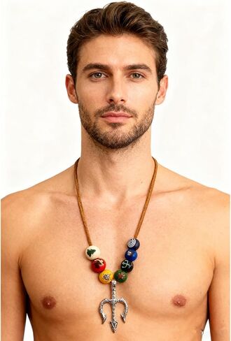 PPX Wooden Bead Necklace with Trident Pendant in Kuwait
