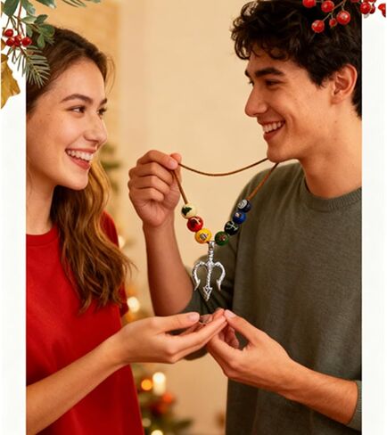 PPX Wooden Bead Necklace with Trident Pendant in Kuwait