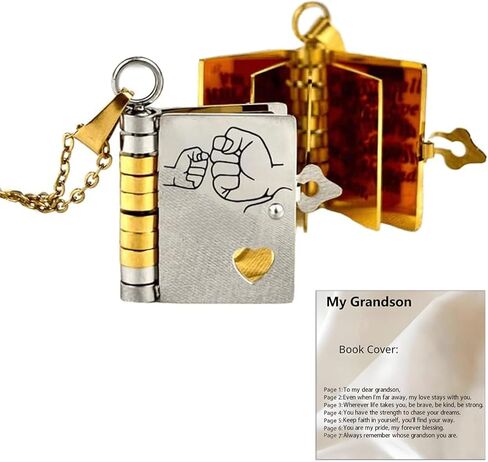 For Grandson - My Pride Grandson Book Necklace, Grandsons Granddaughter Gifts From Grandma Personalized Engraved Hidden Message Openable Multi Layer Necklaces Adjustable My Beloved Grandsons Book Necklace Inspirational Jewelry Christmas Gift in Saudi Arabia