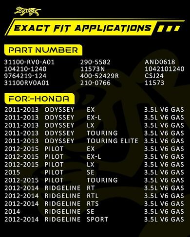 Oktiger Upgraded Alternator for Honda Odyssey 2011 2012 2013 Ex Ex-l Lx Touring Elite 3.5L, Pilot 2012-2015, for Ridgeline 2012-2014, V6 12V 130A Clockwise 6-Groove Pulley, OE 31100-RV0-A01 11573N in Kuwait