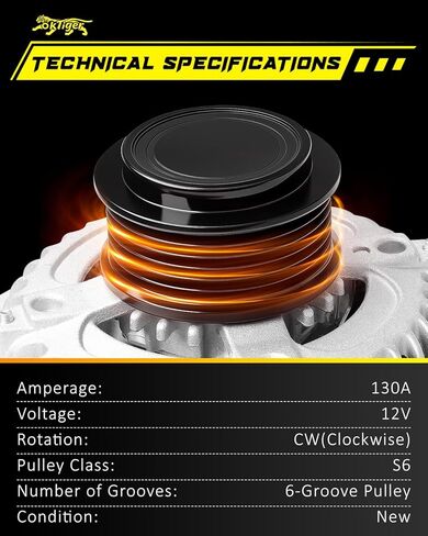 Oktiger Upgraded Alternator for Honda Odyssey 2011 2012 2013 Ex Ex-l Lx Touring Elite 3.5L, Pilot 2012-2015, for Ridgeline 2012-2014, V6 12V 130A Clockwise 6-Groove Pulley, OE 31100-RV0-A01 11573N in Kuwait