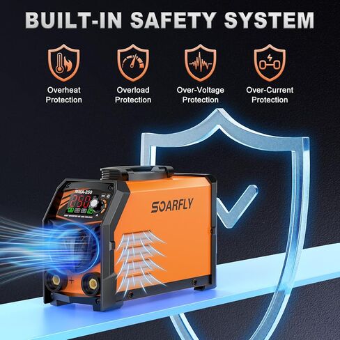 ماكينة لحام بالعصا، ماكينة لحام قوسية 250 أمبير مع شاشة LED كبيرة، جهد مزدوج 110 فولت/220 فولت IGBT ماكينة لحام محمولة مع 10 قضبان، مشبك أرضي، مشبك كهربائي، بداية ساخنة، قوة قوس، مضادة للالتصاق in Kuwait